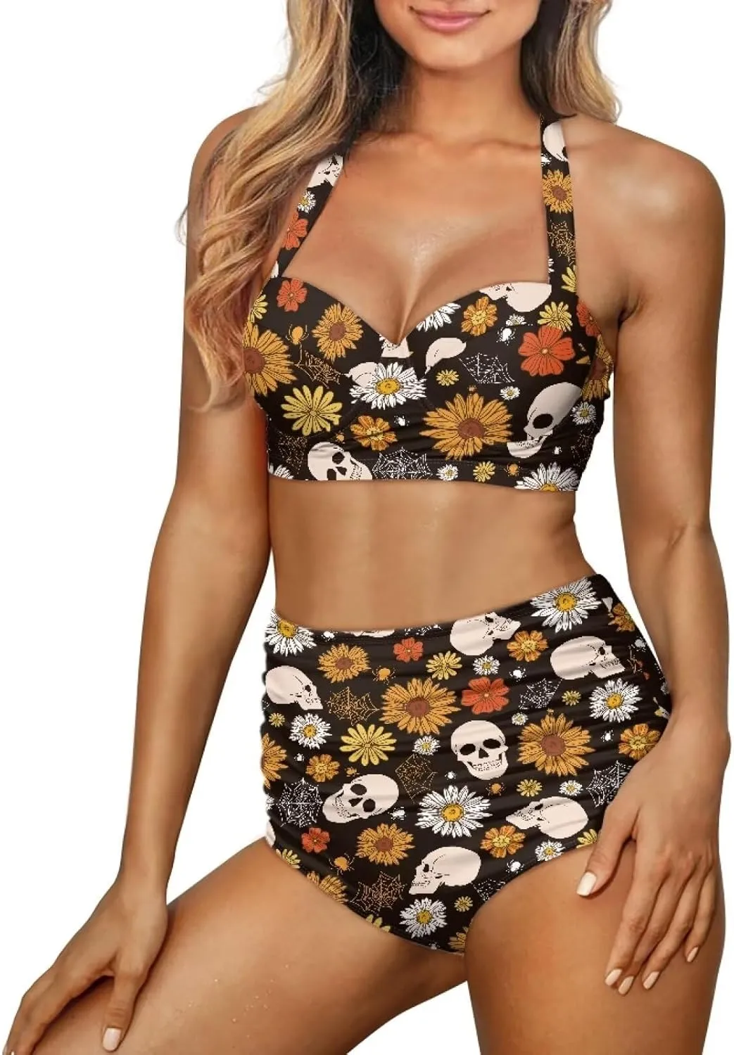 Plus Size Bathing Suit for Women Tummy Control High Waisted Bikini Sets for Women Size S-2XL