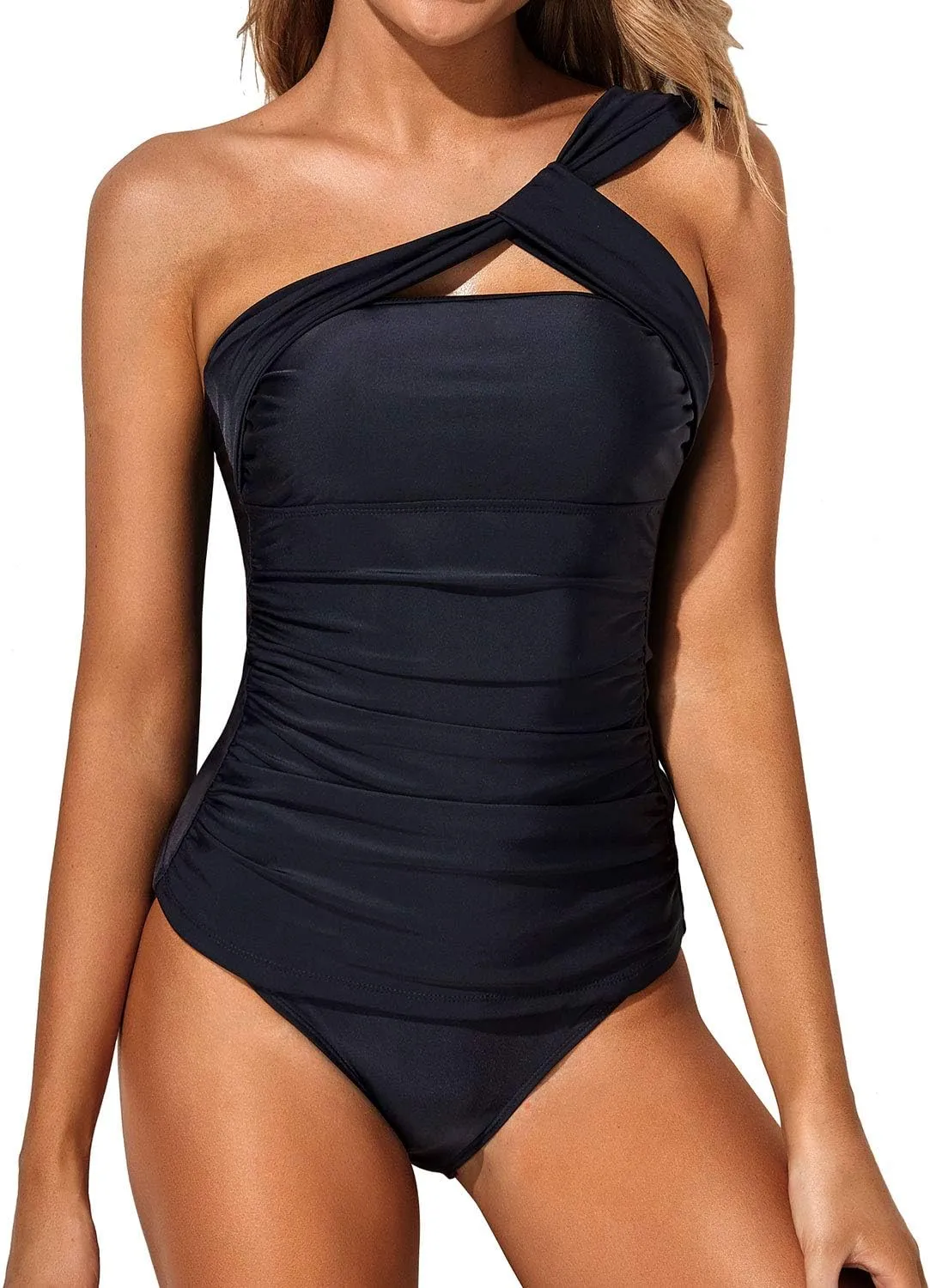 Tempt Me Two Piece Tankini Bathing Suits for Women One Shoulder Swim Top with Bottom Swimsuits