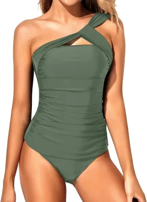 Tempt Me Two Piece Tankini Bathing Suits for Women One Shoulder Swim Top with Bottom Swimsuits