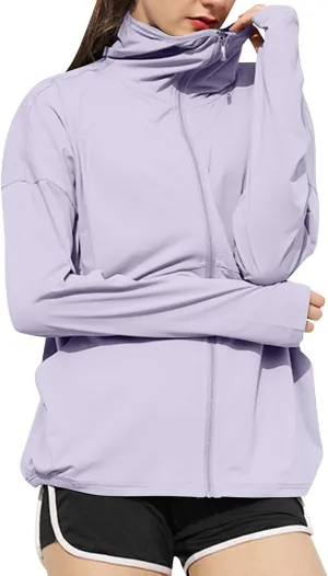 UV Protection Jackets with Hoodie for Womens Full Zip Up Lightweight Summer Sun Protect Coat with Pockets & Thumb Hole