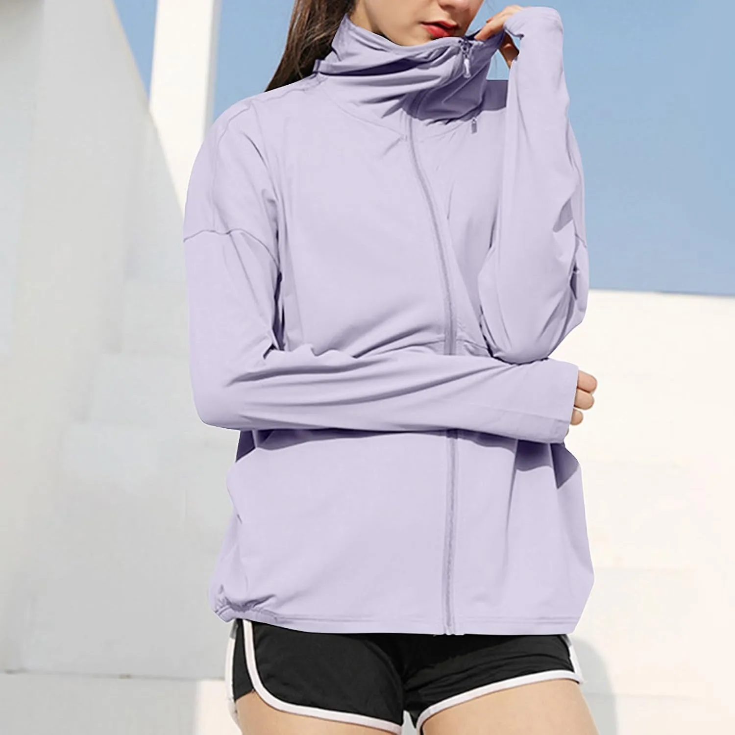 UV Protection Jackets with Hoodie for Womens Full Zip Up Lightweight Summer Sun Protect Coat with Pockets & Thumb Hole