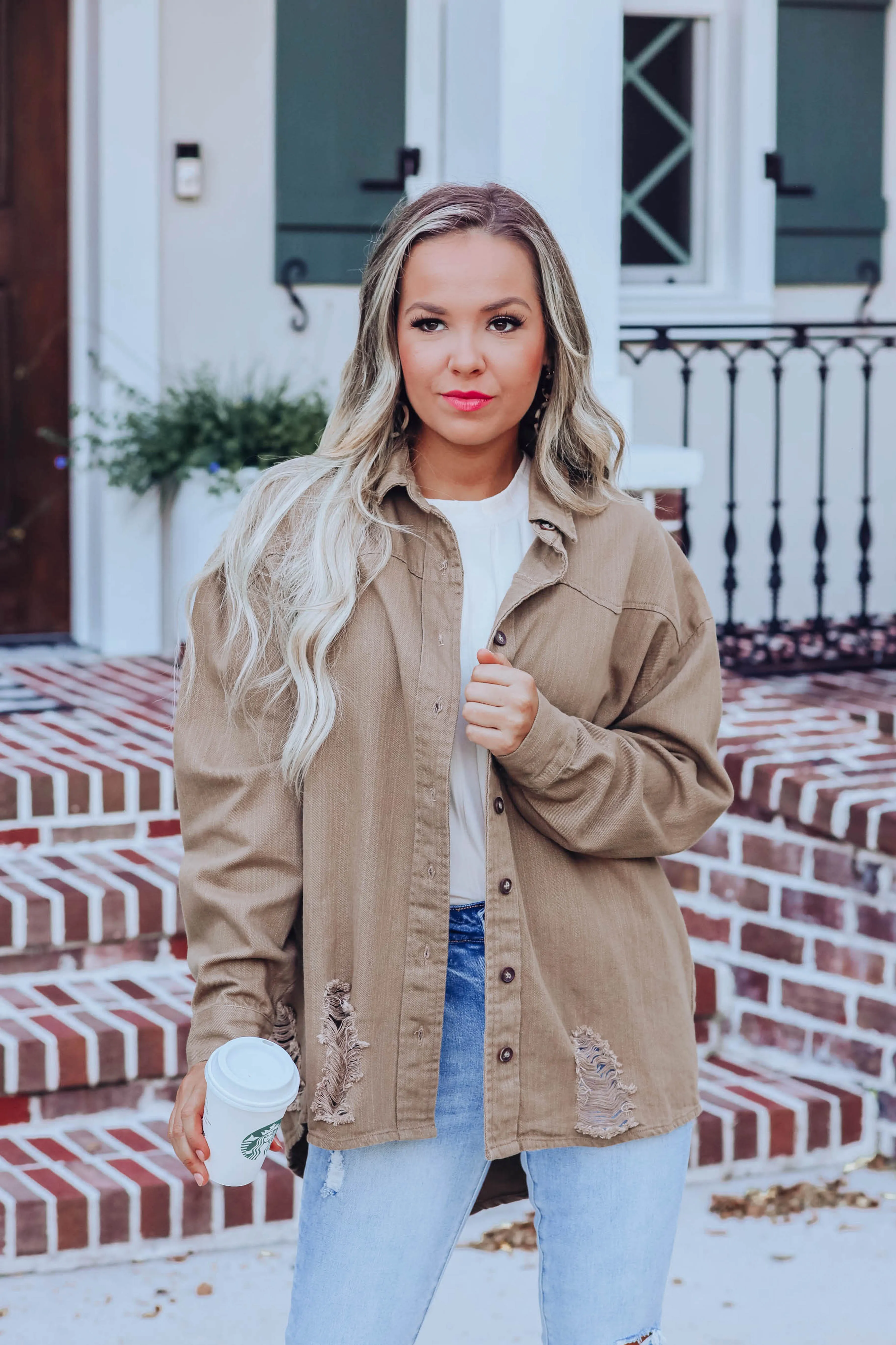 Western Frayed Oversized Shirt - Camel