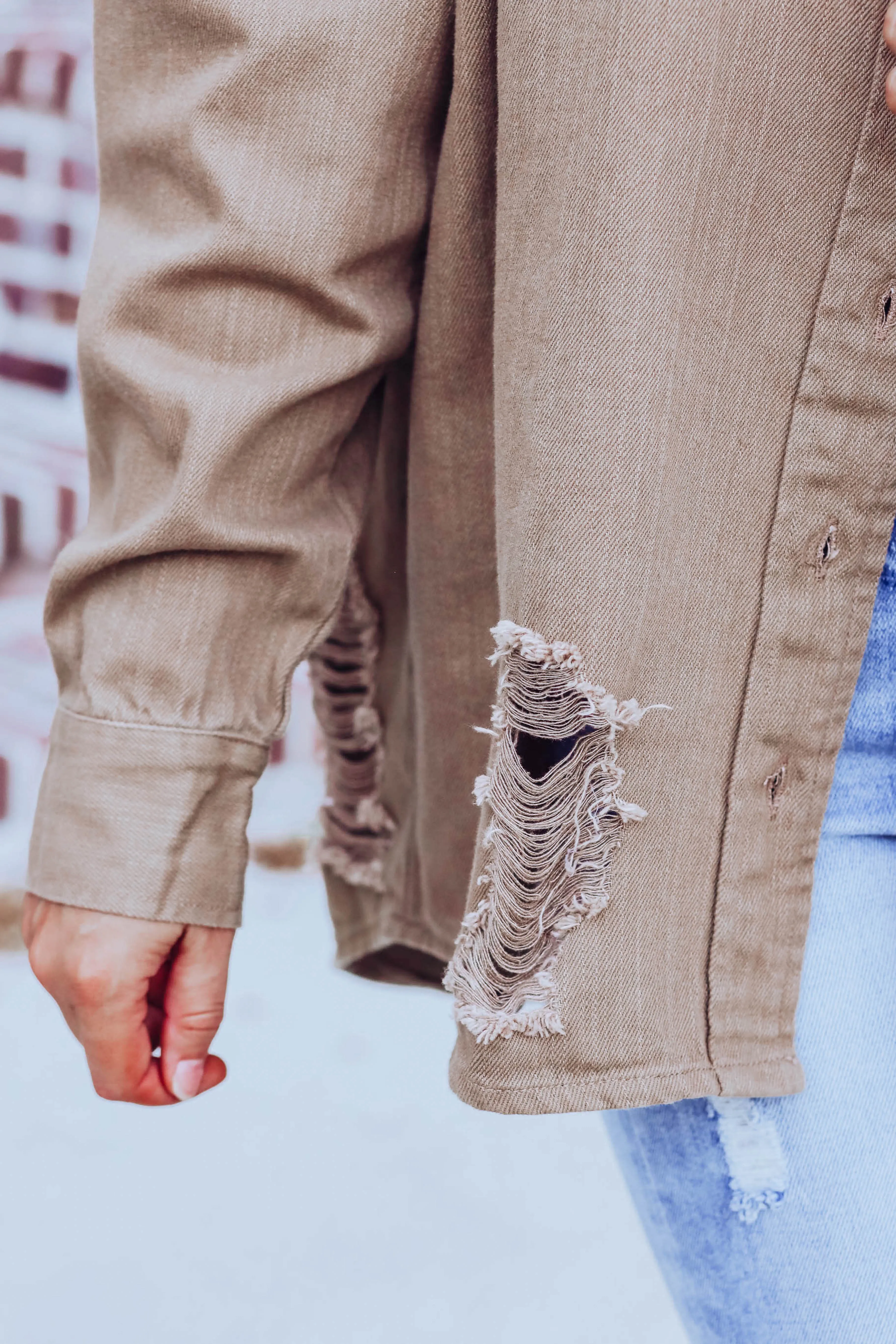 Western Frayed Oversized Shirt - Camel