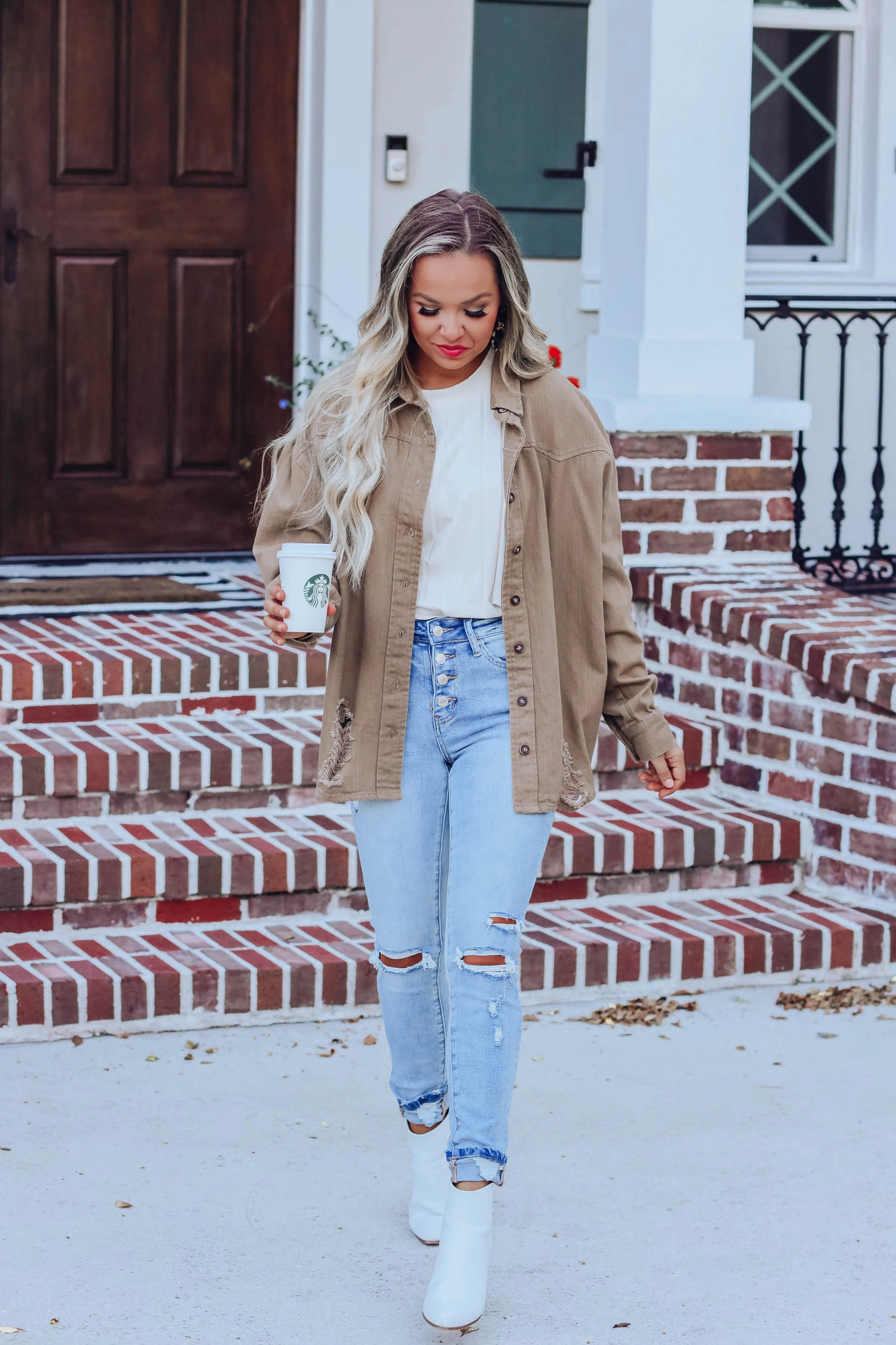 Western Frayed Oversized Shirt - Camel