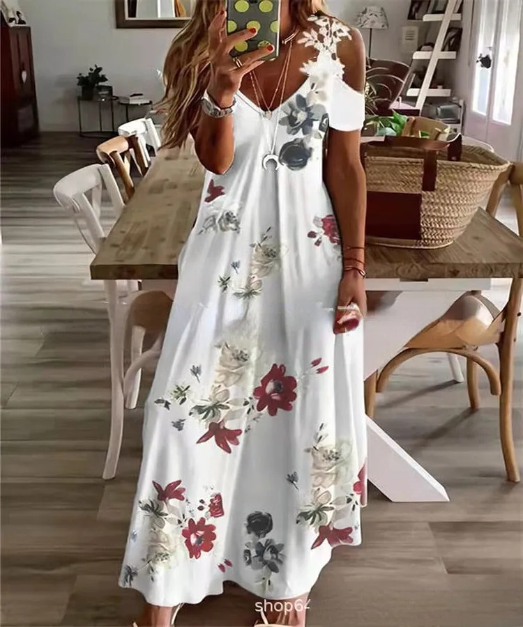 Women Casual Bare Shoulder Maxi Dress 6 Floral Styles 6 Sizes