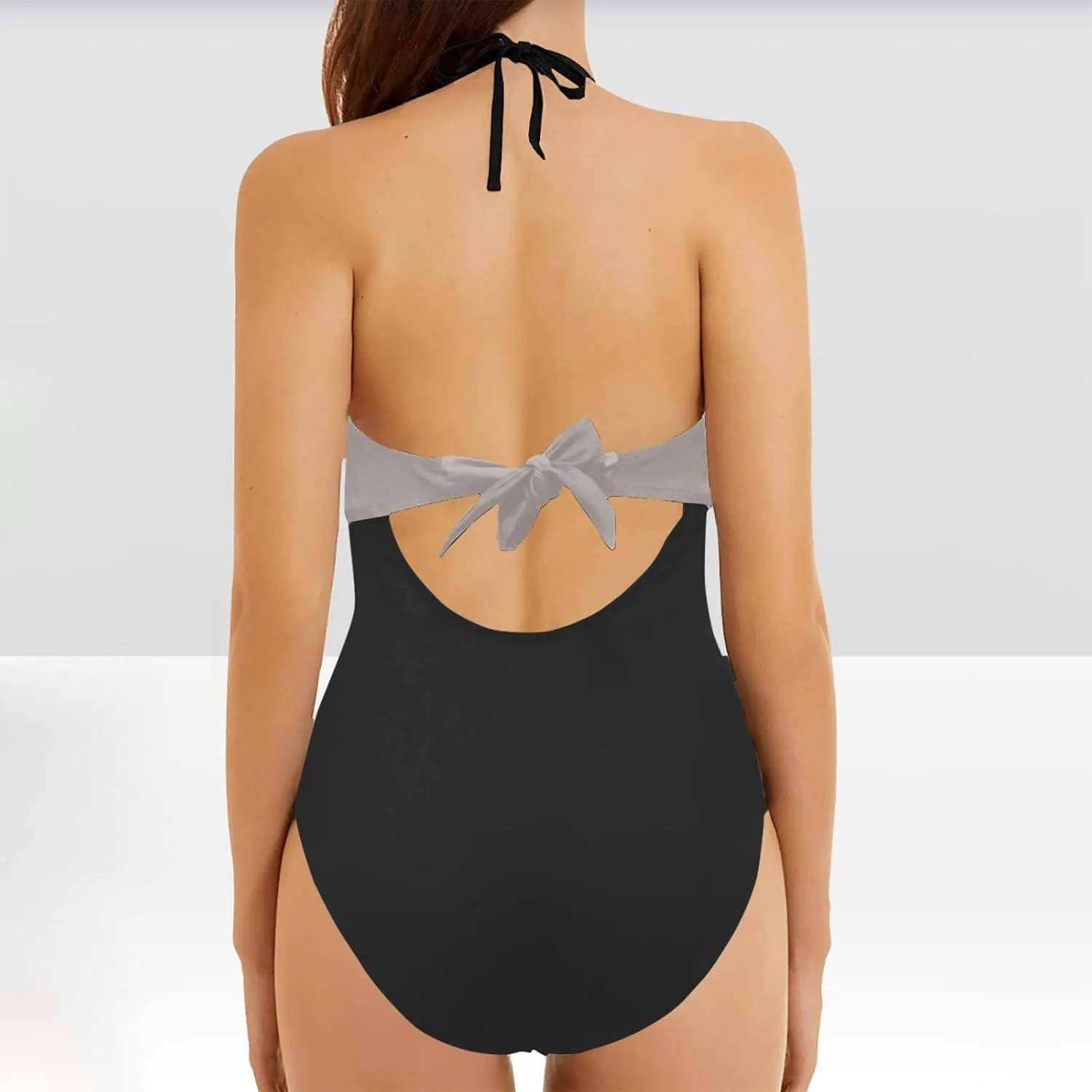 Womens Halter Cutout One Piece Swimsuit Sexy Backless Tummy Control Bathing Suits Colorblock Slimming Beach Swimwear