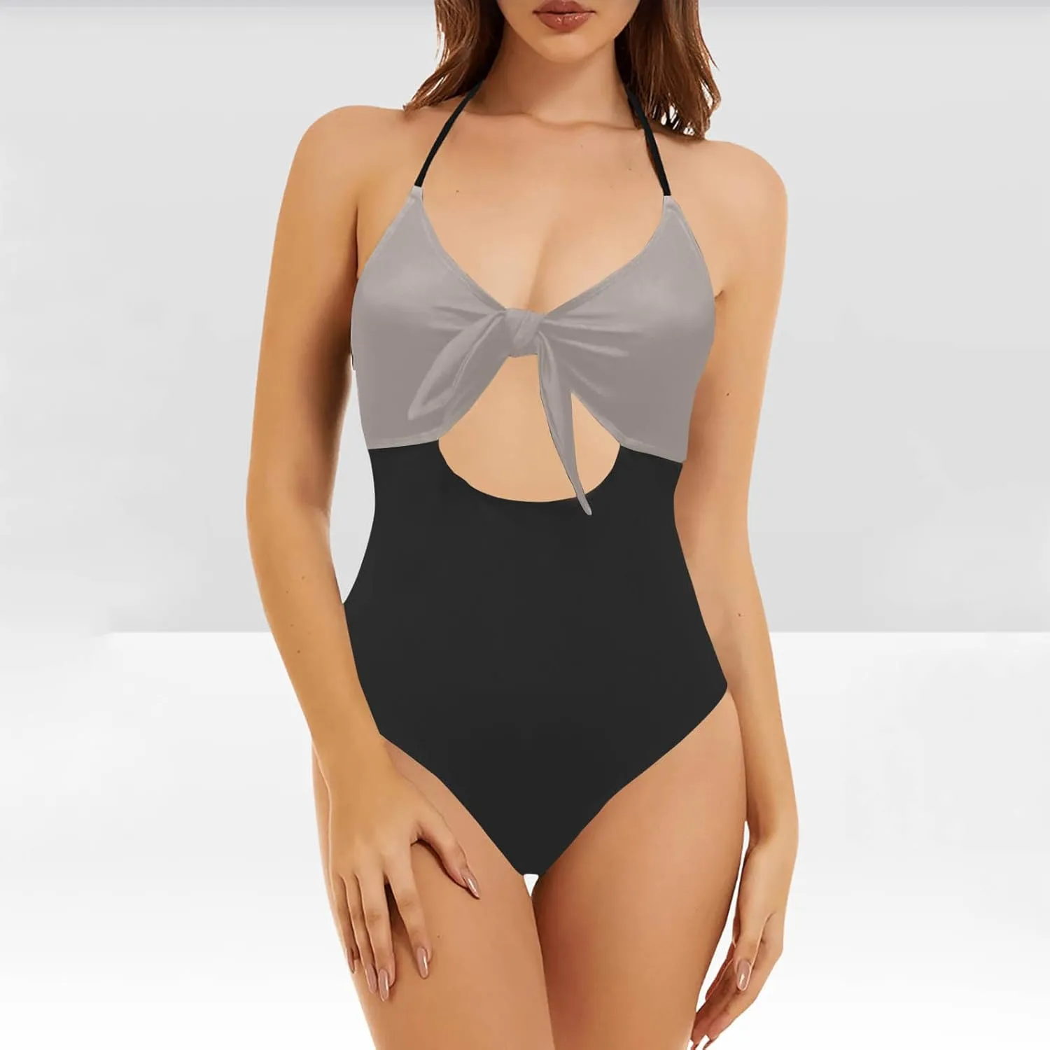Womens Halter Cutout One Piece Swimsuit Sexy Backless Tummy Control Bathing Suits Colorblock Slimming Beach Swimwear