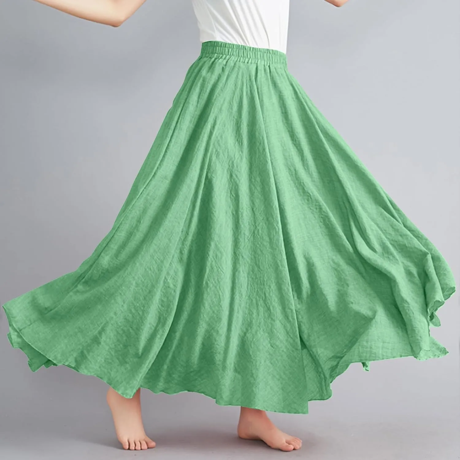 Women's Linen Maxi Skirts High Waist Ankle Length Skirt Solid Color Loose Casual Skirt Summer Flowy Long Skirts