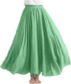 Women's Linen Maxi Skirts High Waist Ankle Length Skirt Solid Color Loose Casual Skirt Summer Flowy Long Skirts