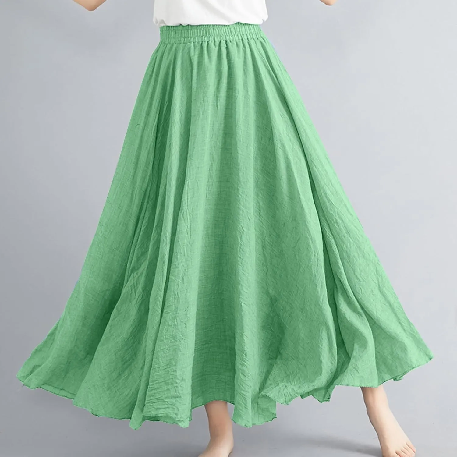 Women's Linen Maxi Skirts High Waist Ankle Length Skirt Solid Color Loose Casual Skirt Summer Flowy Long Skirts