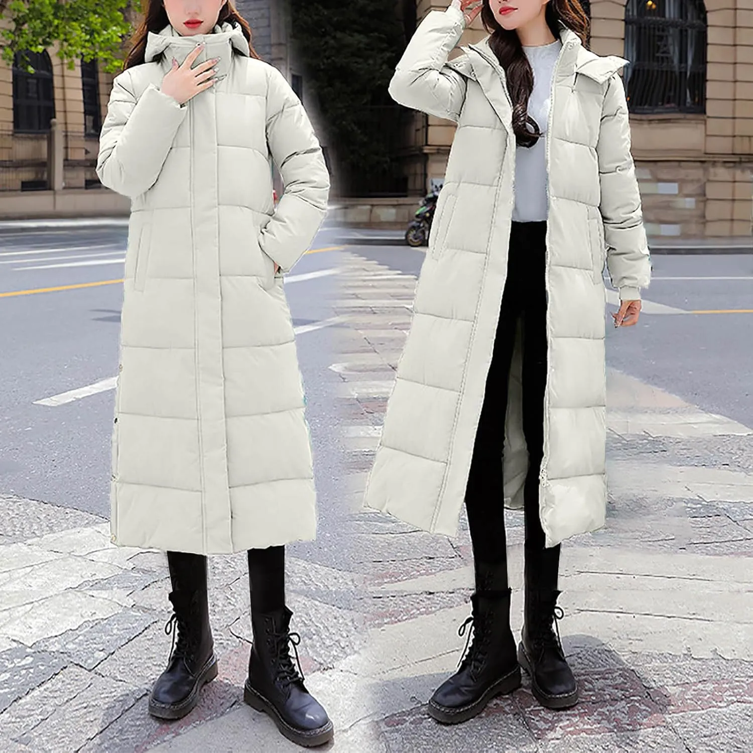 Women's Long Winter down Coat Warm Windproof Quilted Puffer Jacket Thicken Warm Puffy Parka with Hood Ski Outerwear