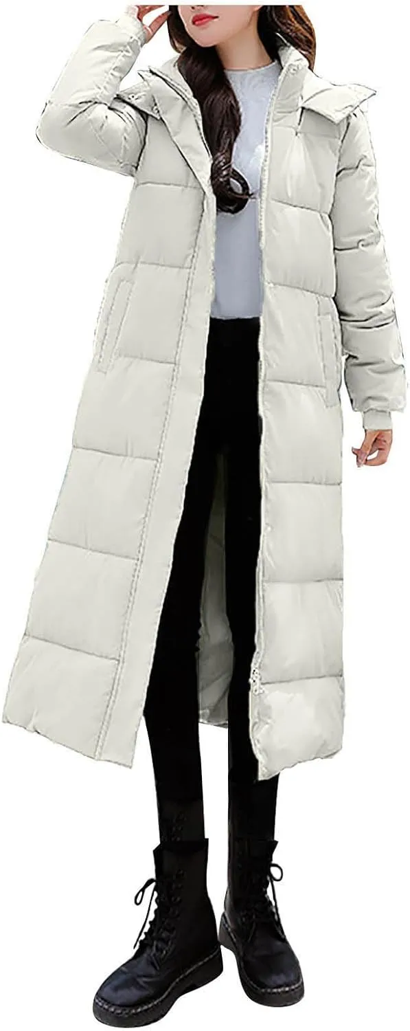 Women's Long Winter down Coat Warm Windproof Quilted Puffer Jacket Thicken Warm Puffy Parka with Hood Ski Outerwear