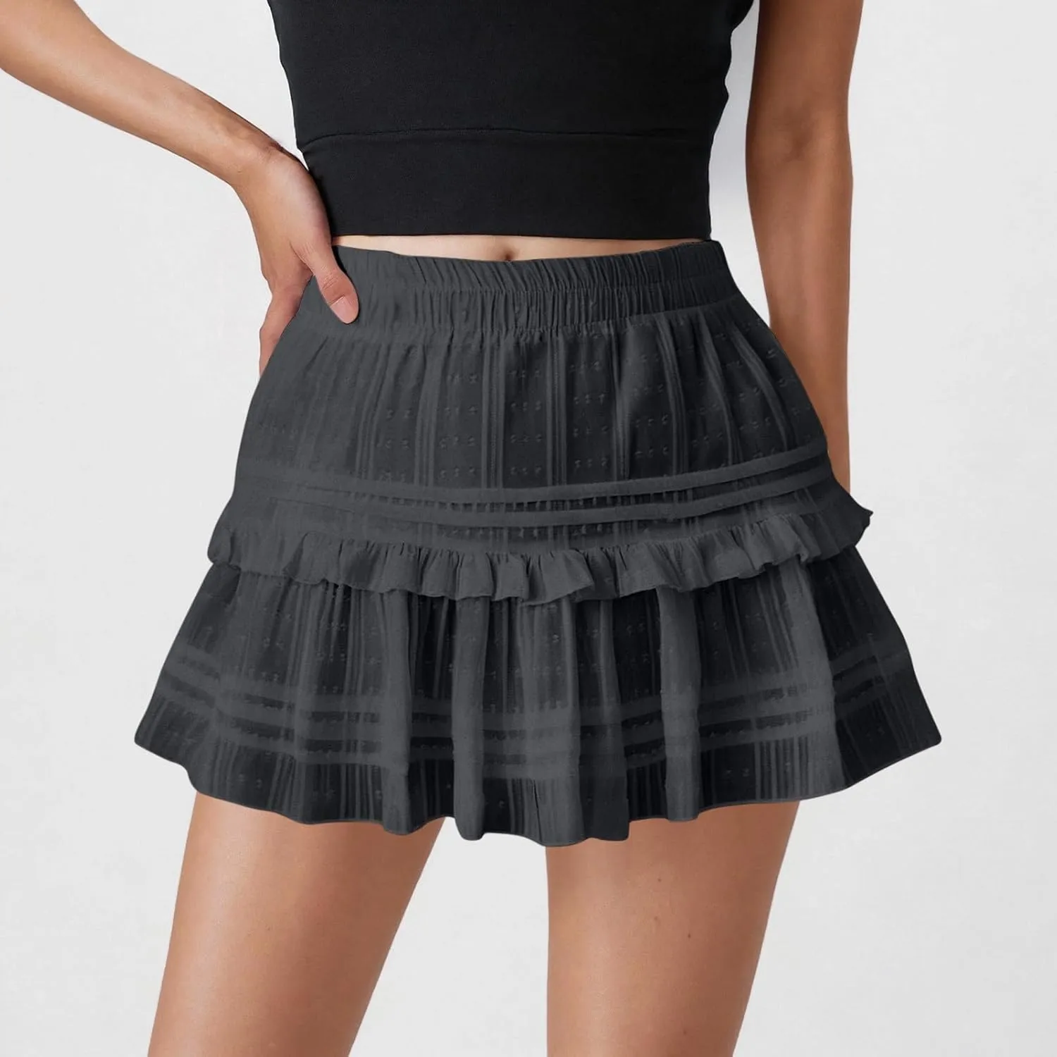 Women's Pleated Mini Skirt High Waisted Tiered Ruffle A-Line Tennis Skirts Sports Skater Running Skorts with Shorts