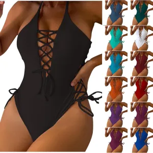 Women's Sexy One Piece Bathing Suits Modest V Neck Wrap Swimwear Supportive Slimming Tummy Control Vintage Swimsuit