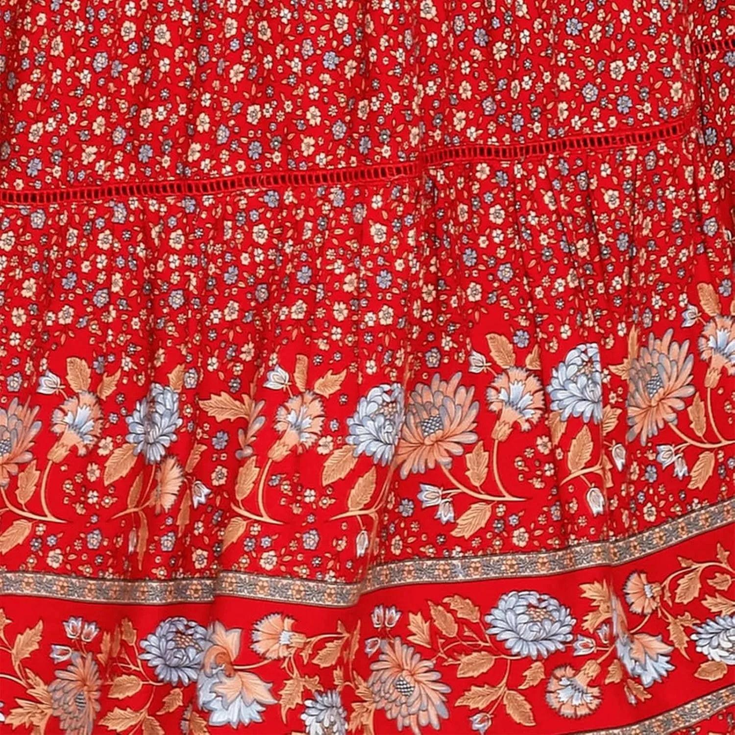 Womens Summer Skirts for Vacation 2025 High Waist Tummy Control Bohemian Floral Print Ruffles Pleated Maxi Skirts