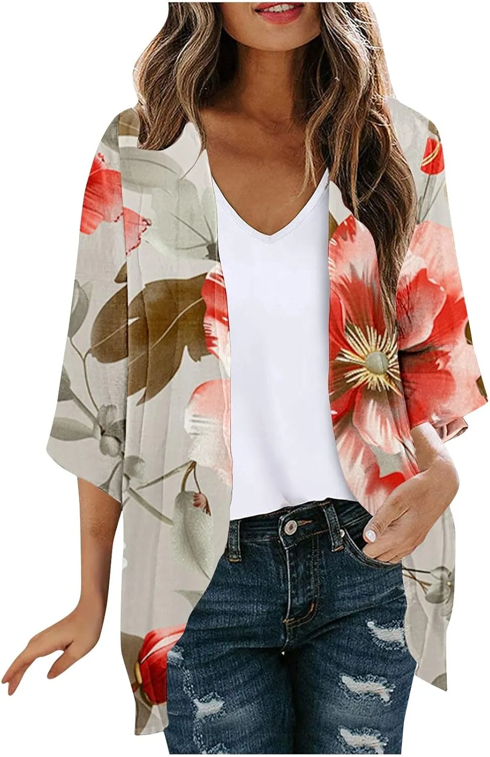 Womens Summer Tops Chiffon Kimono Cardigans Open Front Casual Blouses Lightweight Loose Fit Beach Bolero Jackets